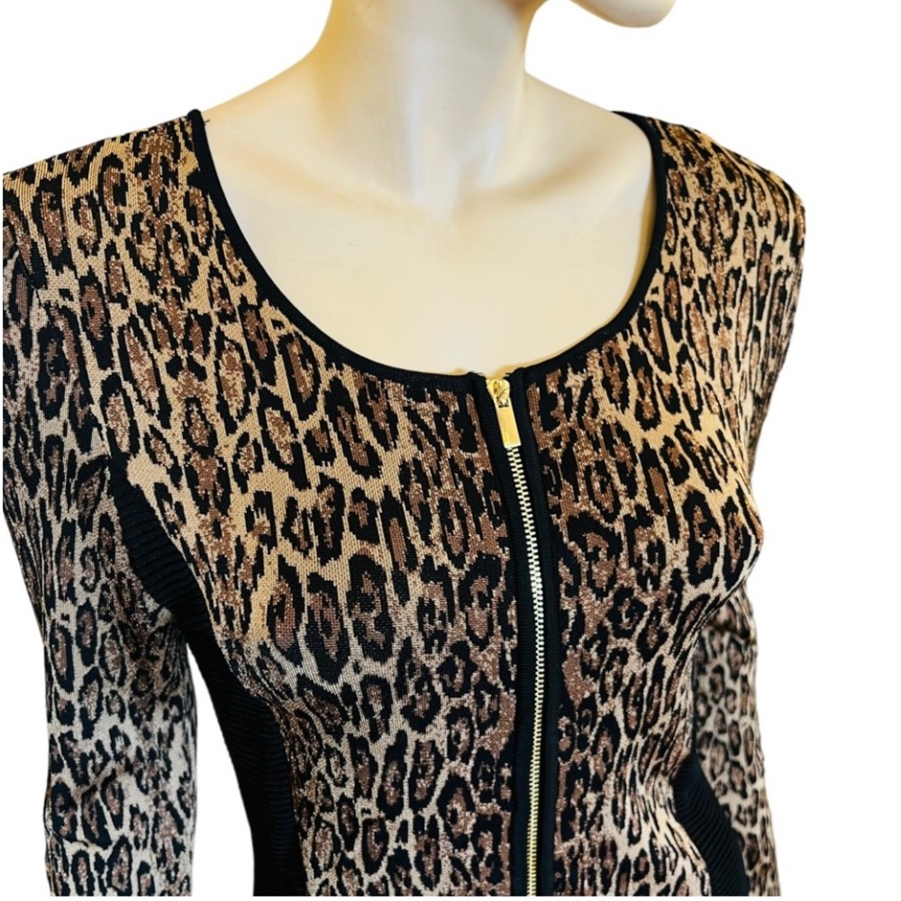 Cach’e Leopard Print Zip Up Sweater Jacket - image 2